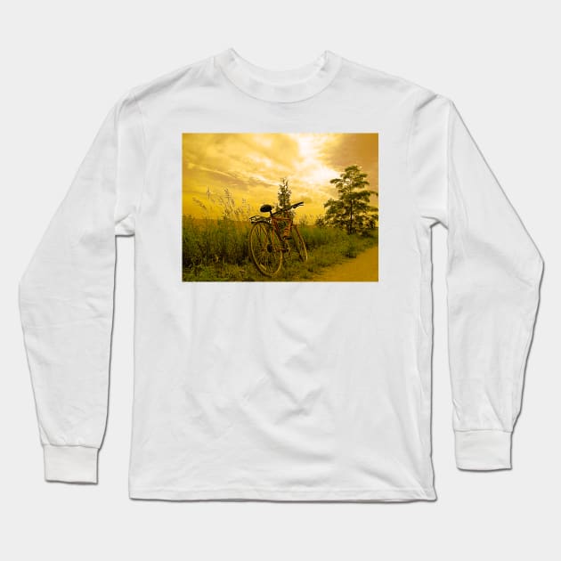 Biking at Sunset Long Sleeve T-Shirt by ninasilver